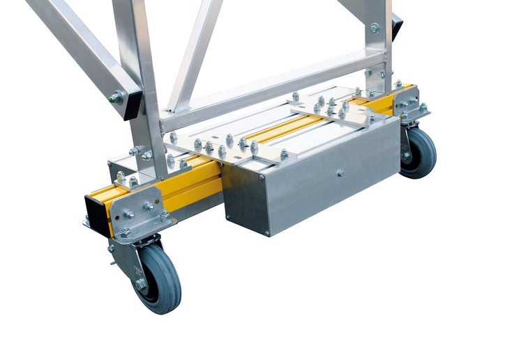 PROREGAL Plattformleiter Klappbar Mit Schmalem Fahrwerk 10 Stufen Inkl. Beidseitigem Handlauf Aluminium Nivello Leiterschuhe
