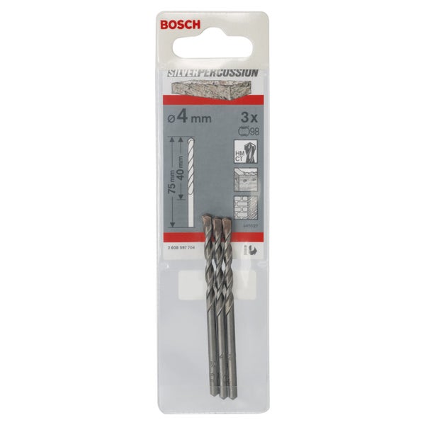 Bosch Silver Percussion Steinbohrer Set, Durchmesser 4 Millimeter, 3 Stück