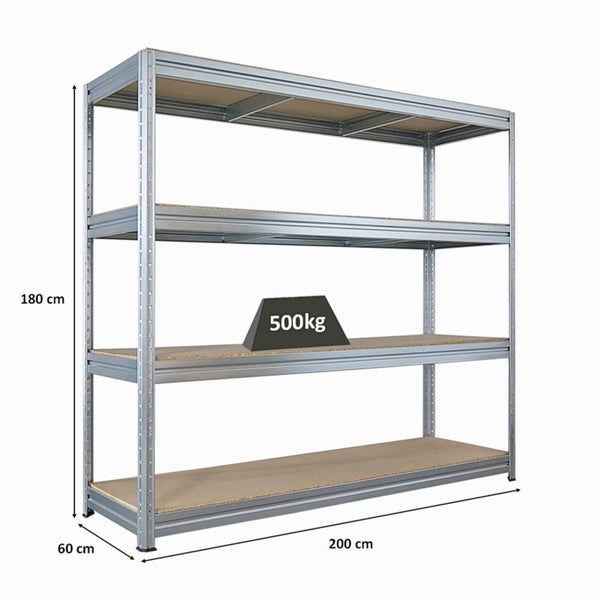Metallregal mit vier Ebenen und einer Traglast von 500 Kilogramm