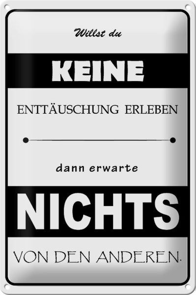 Blechschild Spruch 20x30cm Erwarte nichts von Anderen