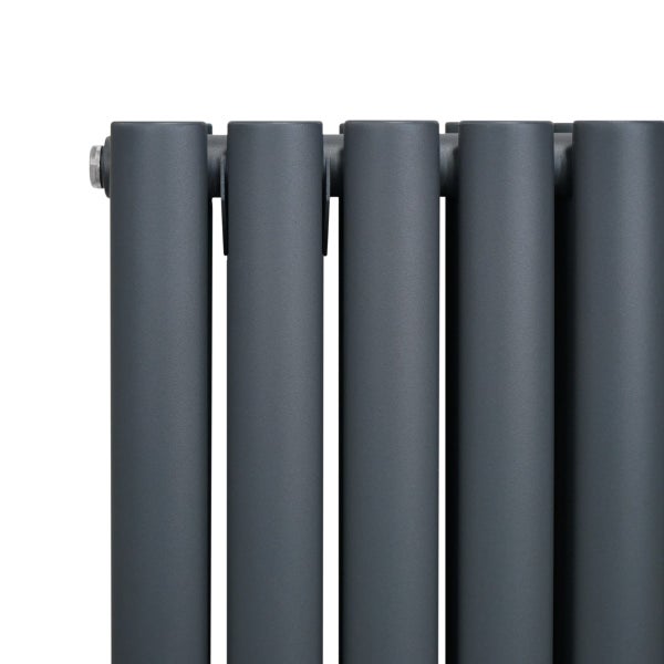 Oval Röhrenheizkörper & Chrom Thermostatventile – 1600mm x 360mm - Anthrazitgrau