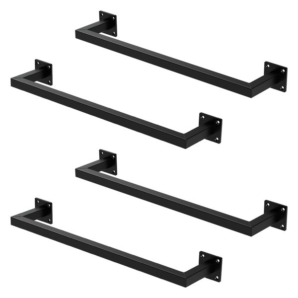 ML-Design 4er Set Kleiderstange Rechteck für die Wand, T12cm x B60cm, Schwarz, aus Stahl, Garderobenstange U-Form, Kleiderständer Wandmontage, Kleidergestell Garderobenhalter, inkl. Montagematerial