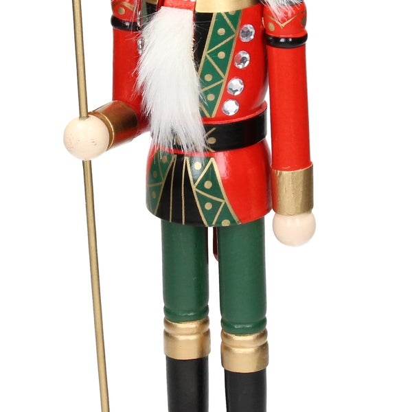 ECD Germany Nussknacker Figur Soldat 38cm schwarze Krone, Zepter, Holz, handbemalt, Unikat, Weihnachten Holzfigur König Puppet Marionette Ornament Traditioneller Nussbrecher Weihnachtsdeko Deko Statue