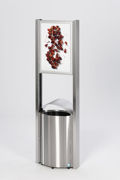PROREGAL Robuster Standabfallsammler Mit Schutzdach Werbefläche Für Aussenbereich 50 Liter HxBxT 180 x 48 x 35 cm Edelstahl