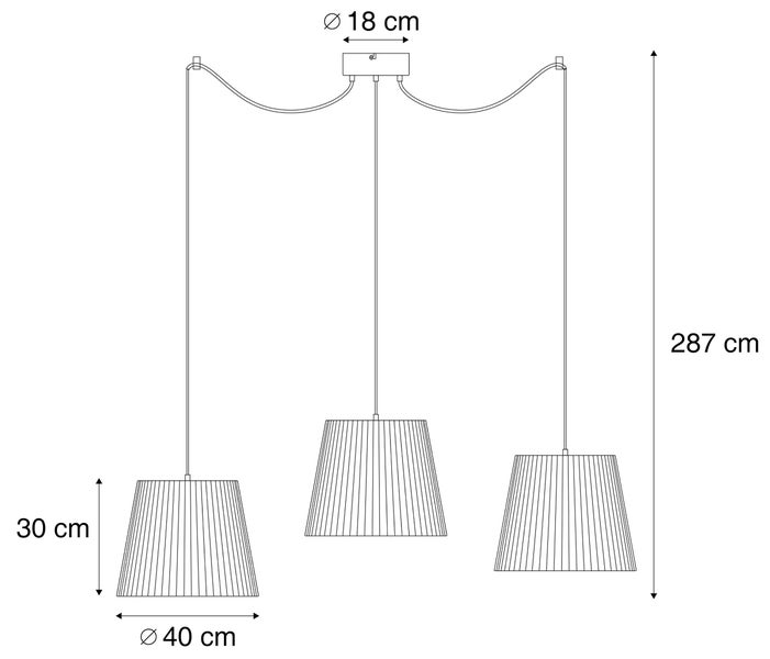 Maßzeichnung Pendelleuchte: Baldachin Durchmesser 18 Zentimeter, Schirmhöhe 30 Zentimeter, Durchmesser 40 Zentimeter, Höhe 287 Zentimeter.