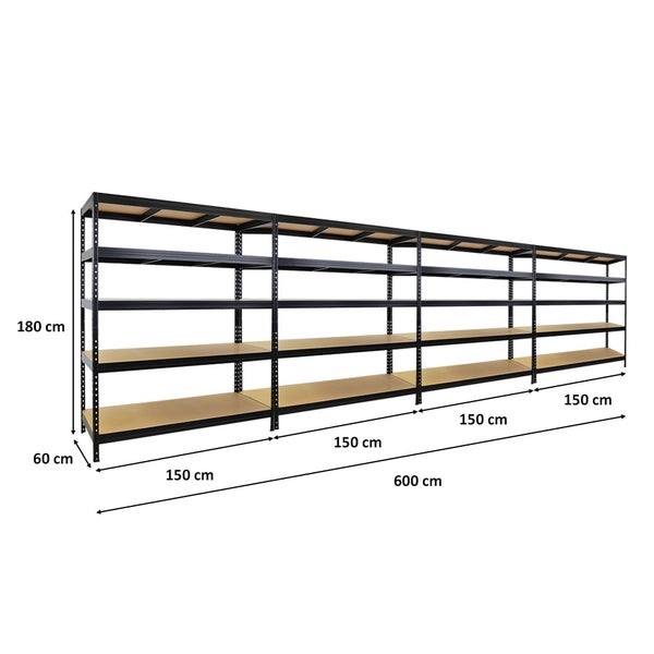 PROREGAL Mega Deal 4er-Sparset Schwerlastregal Rivet HxBxT 180x150x60 cm Fachlast 250kg Schwarz