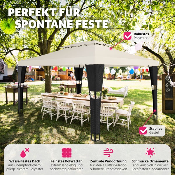 Rattan Gartenpavillon tectake Mona inklusive Heringen 4 x 3 m schwarz/creme