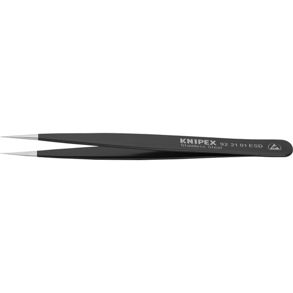 Knipex Präzisionspinzette 92 21 01 mit Schutz gegen elektrostatische Entladungen aus rostfreiem Edelstahl mit spitzen Greifflächen.
