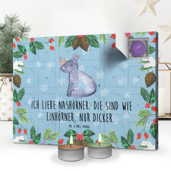 Mr. & Mrs. Panda Duftkerzen Adventskalender Einhorn Nashorn - Blau Pastell