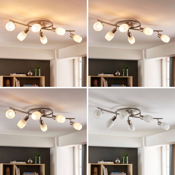 Lindby Glas Deckenlampe, Deckenstrahler drehbar und schwenkbar Deckenleuchte 6x E14 ohne Leuchtmittel Wohnzimmerlampe Küchenlampe Strahler Spot