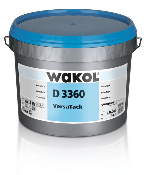 Wakol D 3360 VersaTack Dispersionsklebstoff im 14 Kilogramm Eimer.