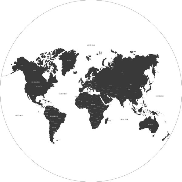 ESTAhome selbstklebende runde Tapete Weltkarte Schwarz-Weiß - Ø 70 cm - 158985