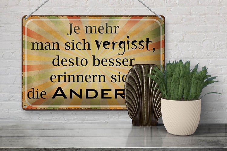 Blechschild Spruch 30x20cm je mehr man sich vergisst desto