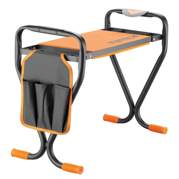 Klappbare Gartenkniebank und Hocker mit abnehmbarer Werkzeugtasche und Metallgestell von Fuxtec.