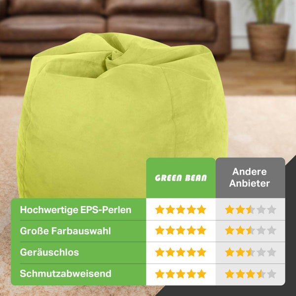 Green Bean Sitzsack mit Rückenlehne 60x60x90cm - Indoor Sitzkissen 220L Füllung Kuschelig Waschbar - Bean Bag Bodenkissen Lounge Chair Sitzhocker - Grün