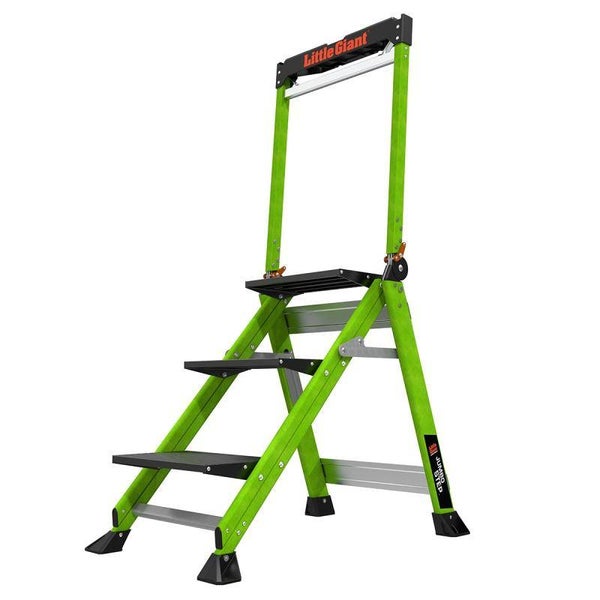 Little Giant Jumbo Step Trittleiter mit vier Stufen, Sicherheitsbügel und Werkzeugablage.