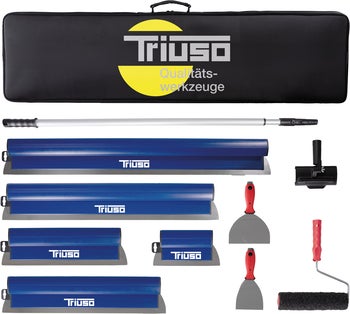 Triuso Glättkellen Set in Tragetasche mit Teleskopstiel, Abziehspachteln, Glättspachteln und Farbroller für Putz- und Spachtelarbeiten