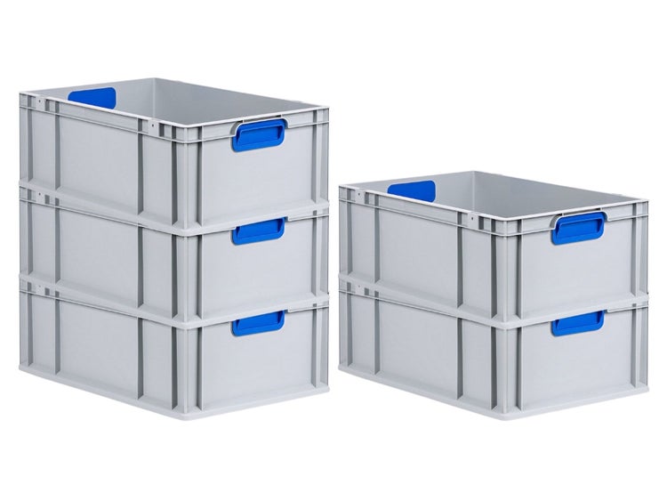 PROREGAL Spar Set 5x Eurobox Nextgen Color HxBxT 22 x 40 x 60 cm 44 Liter Griffe Blau Geschlossen Verstärkter Boden Eurobehälter Transportbox