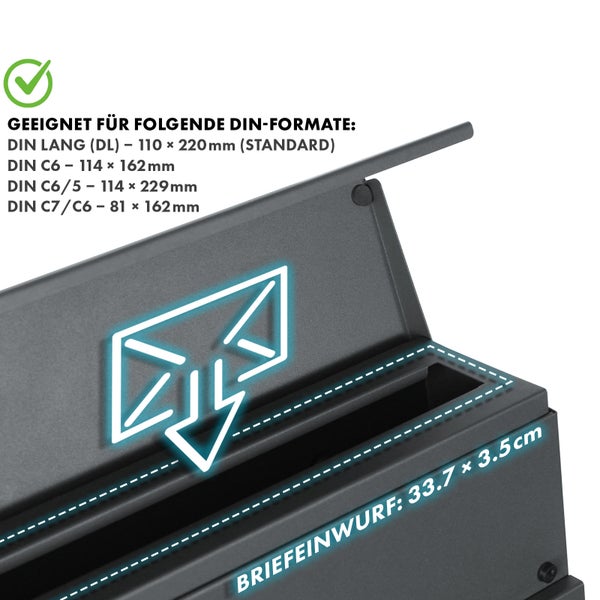FLOORDIREKT Briefkasten Jules - Stahl Wandbriefkasten mit Zeitungsfach und Sichtfenster Anthrazit