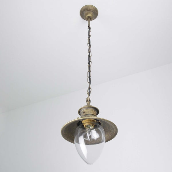 Hängelampe mit Kette und Glasschirm