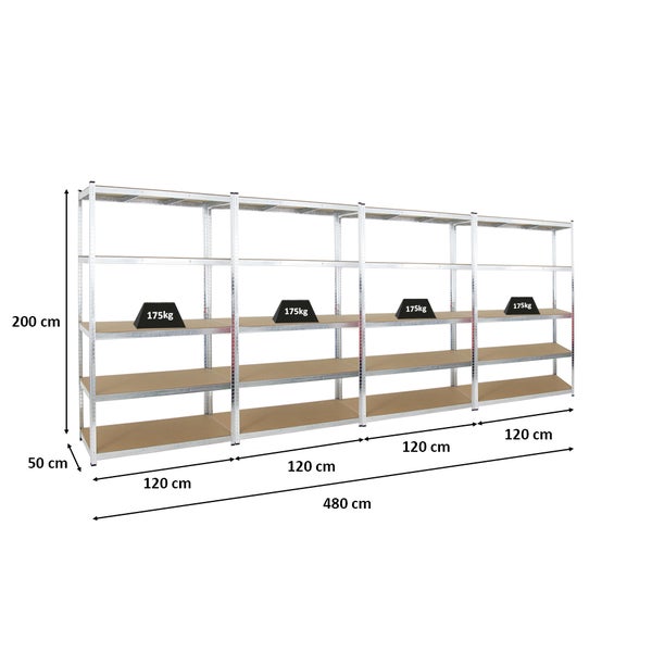 PROREGAL Mega Deal 4x Schwerlastregal Giant Ragnar HxBxT 200 x 120 x 50 cm Fachlast 175 kg Verzinkt
