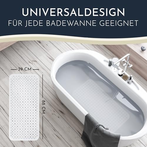 Homerella Badewannenmatte rutschfest Hautsensitiv 88x39cm, INKL. AUFHÄNGUNG | Antirutschmatte Badewanne BPA frei | Duschmatte schimmelresistent & maschinenwaschbar | Badematte rutschfest