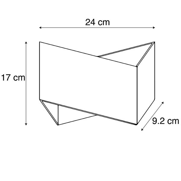 Technische Zeichnung einer Wandleuchte mit den Maßen 24 cm Breite, 17 cm Höhe und 9.2 cm Tiefe.