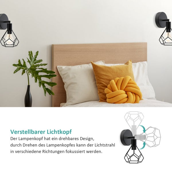 EMKE Retro Wandleuchte Schwarz, Industrielle Wandlampe mit E14 Fassung, Schwenkbar, IP20, Vintage Design, Wohnzimmer & Flur, Ohne Leuchtmittel, 120x 119x200 mm