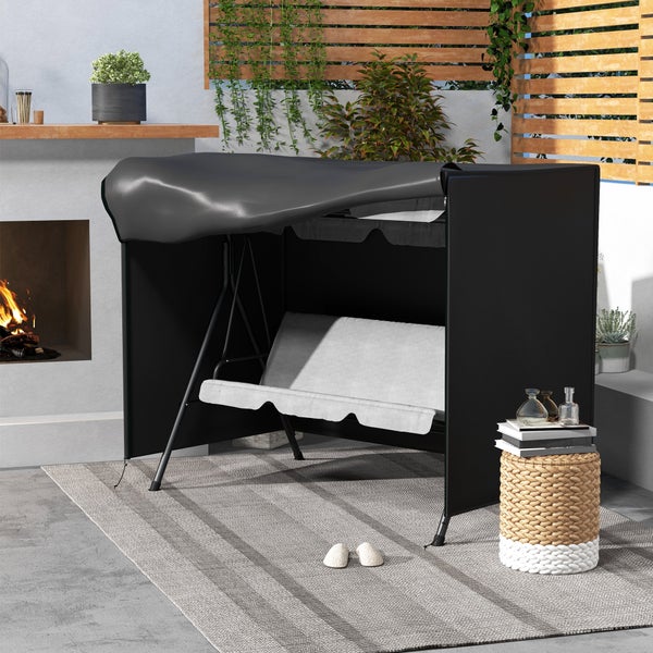 Outsunny Hollywoodschaukel Abdeckung 3 Sitzer, Wasserabweisend Winterfest Schutzhülle für Gartenschaukel, UV-Beständig Abdeckplane, Abdeckhaube, Reißfest 600D Oxford Gewebe, 205x124x164cm Schwarz
