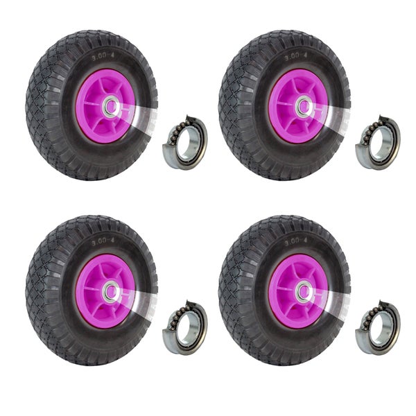 Vier Räder mit Reifen und Kugellagern