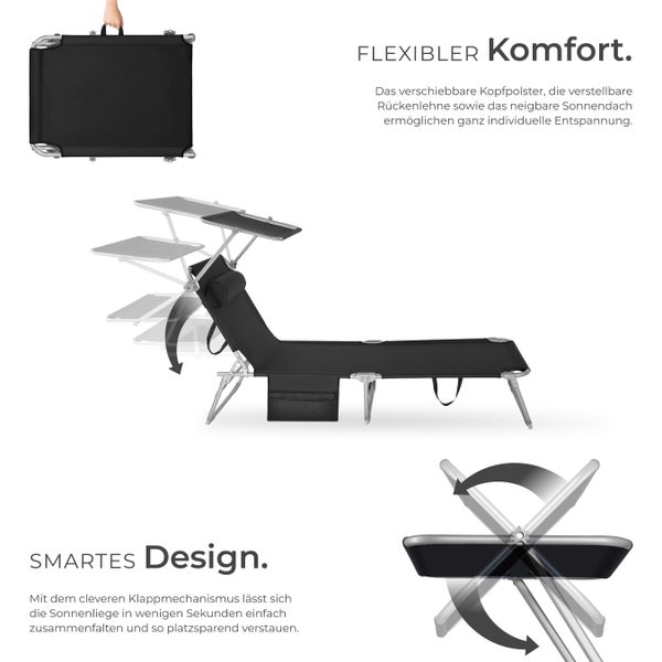 2er Set Sonnenliege tectake Chloé 190 x 68 x 28 cm, mit Seitentasche klappbar  schwarz