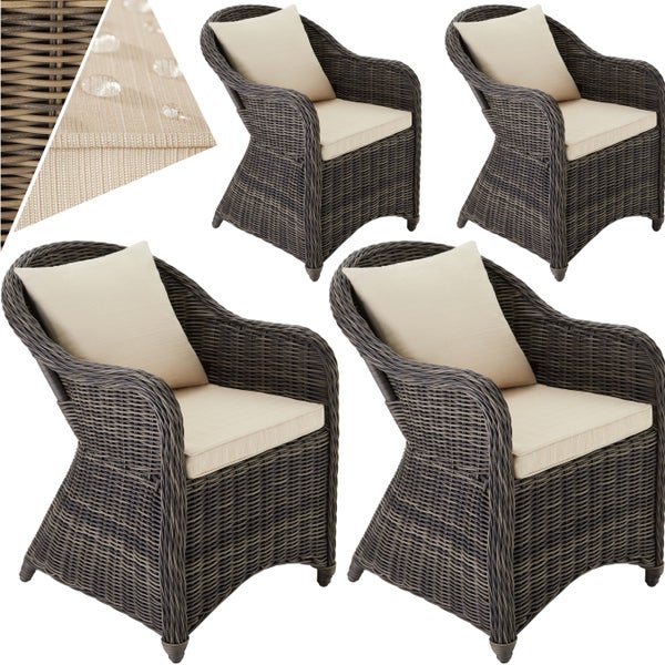 4er Set Rattansessel tectake  71 x 60 x 84 cm mit Aluminiumgestell grau