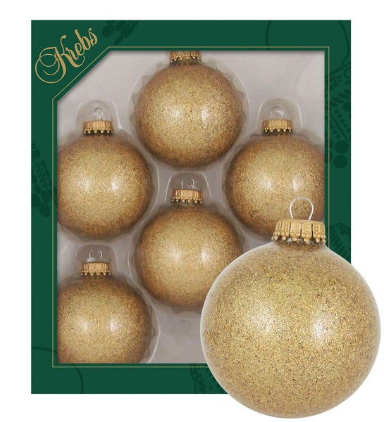 Gold 7cm Glaskugeln uni mit Innenglitter, 6 Stck., Weihnachtsbaumkugeln, Christbaumschmuck, Weihnachtsbaumanhänger