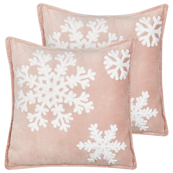 Dekokissen 2er Set MURRAYA Samtstoff 45 x 45 cm Rosa Weihnachtsmotiv