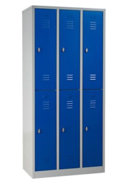 PROREGAL Garderobenspind Camel 6-Fächer HxBxT 195 x 90 x 50 cm Vorhängeschloss Grau-Blau