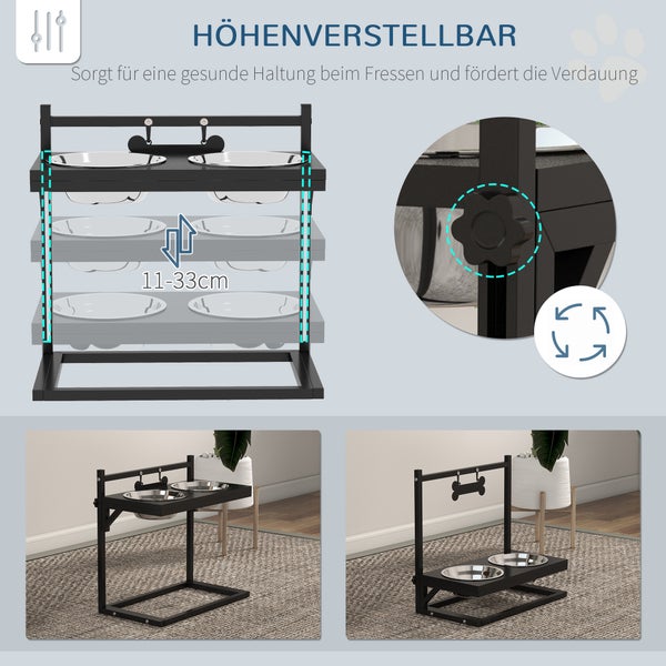 PawHut Futterstation, 40,5L x 22B x 39H cm, Stahl, Schwarz