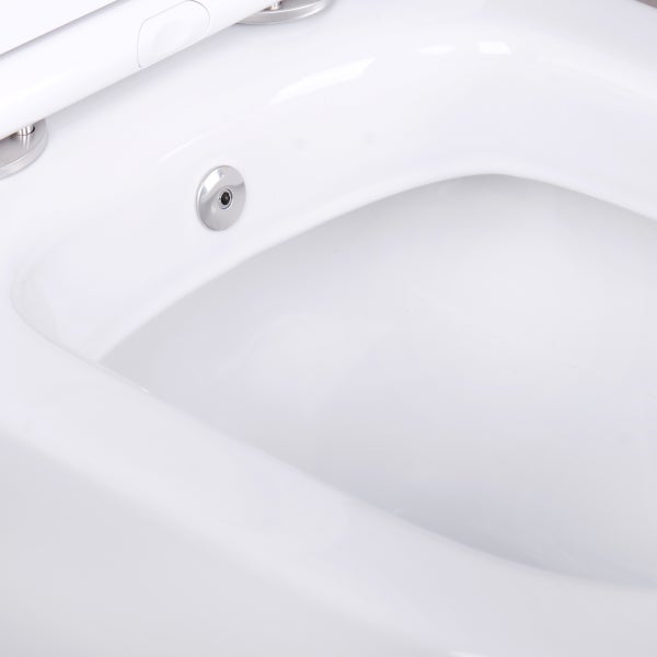 Detailansicht eines Dusch-WCs mit integrierter Reinigungsdüse in der Keramikschüssel.