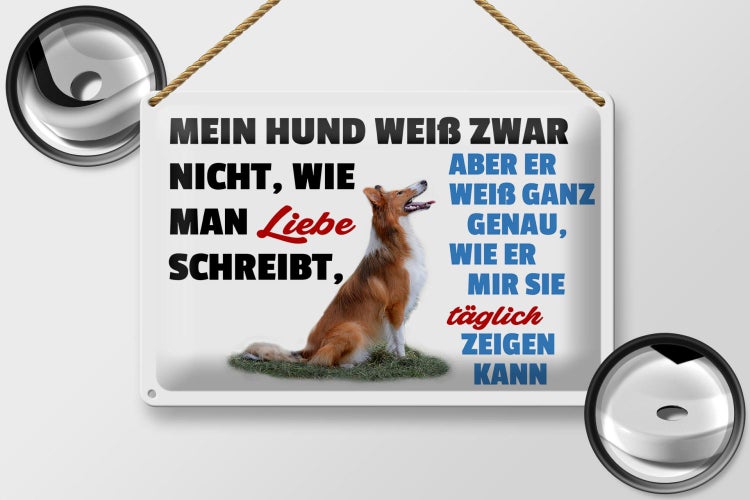 Blechschild Spruch 30x20cm mein Hund weiß zwar Hundeliebe