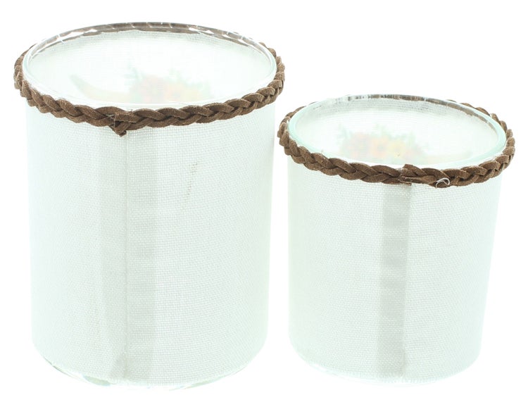 FRANK FLECHTWAREN|Windlicht Stier mit Blumenkranz, 2er Set, 7 x 7 x 8 cm, 8 x 8x 10 cm, GLAS, BAUMWOLLE, KUNSTLEDER