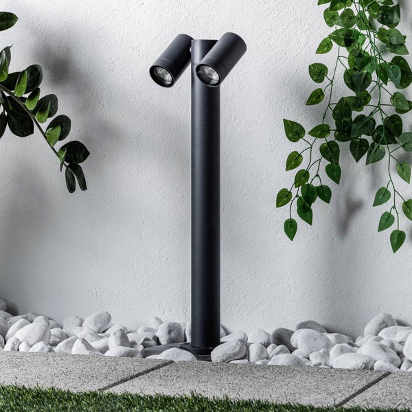 PRIOS Außenleuchte Tulimar (Modern) in Schwarz aus Aluminium (2 flammig, GU10) - Wegeleuchte Pollerleuchte Wegelampe Sockelleuchte