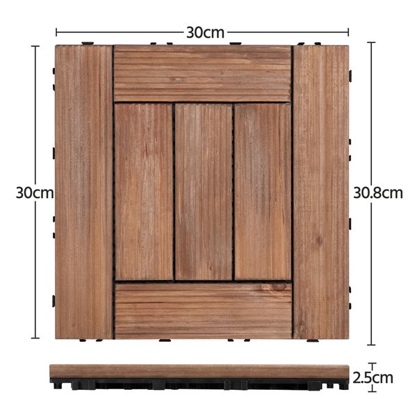 Quadratische Holzfliese mit den Maßen 30 x 30,8 x 2,5 cm