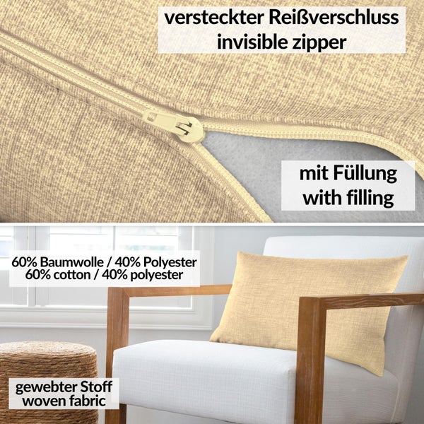 Kissenhülle Creme 30x50cm mit Füllung Leinenoptik
