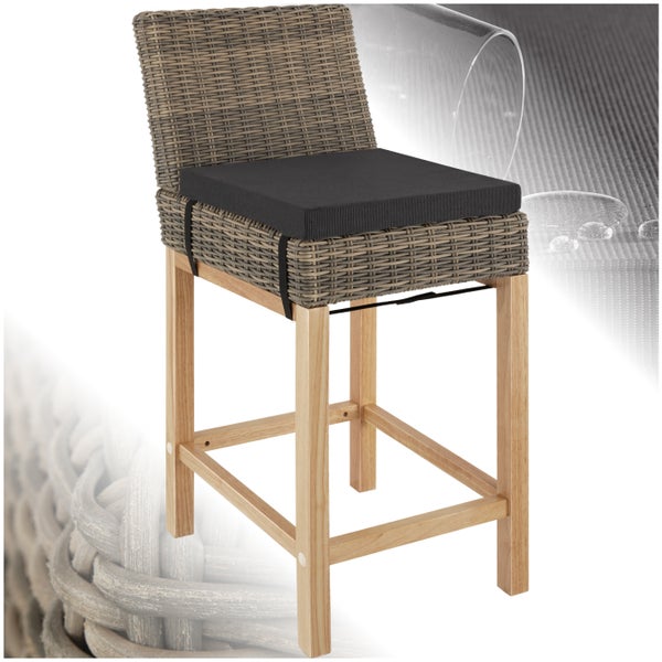 Rattan Barstuhl tectake Latina inklusive Sitzpolster, 45 x 62,5 x 99 cm mit Aluminiumgestell natur
