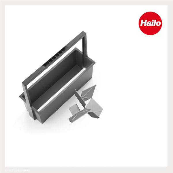 Hailo Utensilienbox mit Tragegriff und Trennelementen. Hailo Logo.