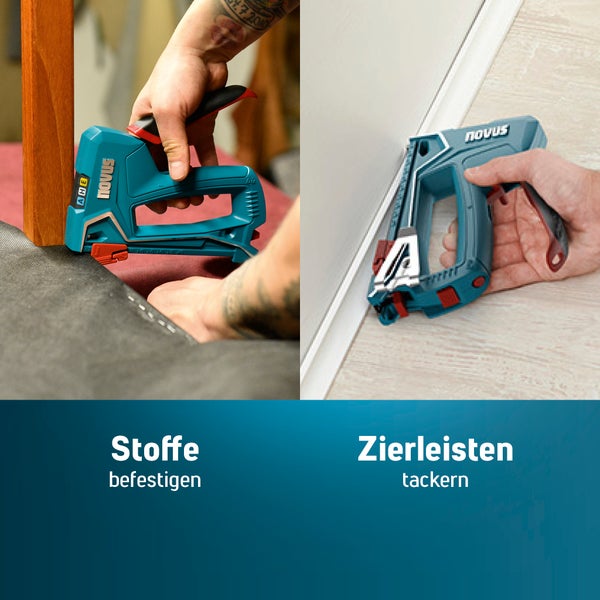 Novus Tools Handtacker J-50, Profi-Tacker aus Aluminium geeignet für Feindrahtklammern 6-14mm & Nägel 16mm 030-0449