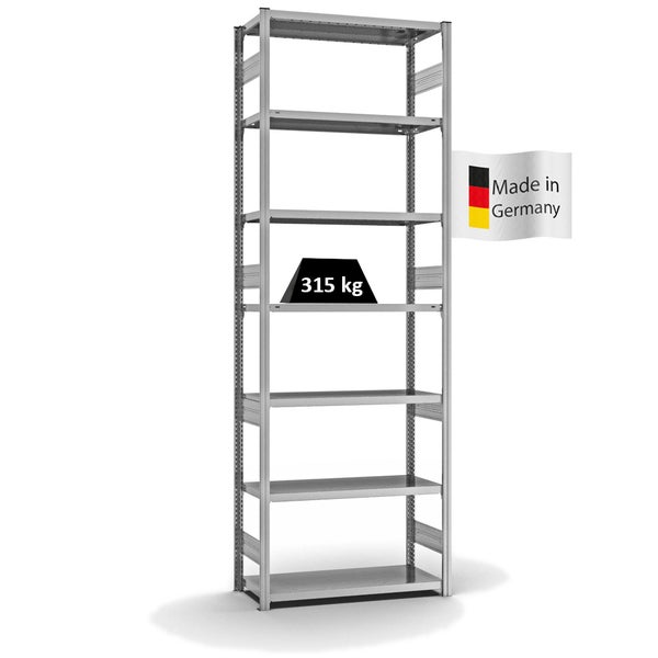 PROREGAL Fachbodenregal Stecksystem T-Profil Heavy-Duty Grundregal HxBxT 300 x 100 x 40 cm 7 Ebenen Fachlast 315 kg Beidseitig Nutzbar Verzinkt