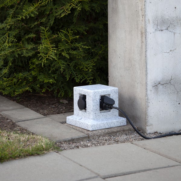 Outdoor Verteiler-Steckdose ,Plugge', Granit-Optik, 4 Steckplätze, grau, H 18cm, B 20cm