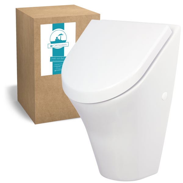 Calmwaters® Urinal-Set in Weiß, Urinal inklusive Urinal-Deckel, Abgang und Zulauf hinten, Deckel mit Absenkautomatik, aus Sanitärkeramik, 46CL6206