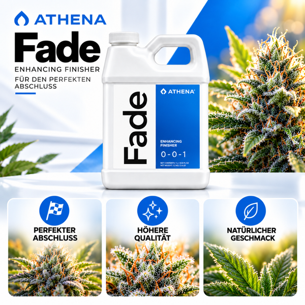 Athena Fade Enhancing Finisher Dünger in der 1 Liter Flasche für den perfekten Abschluss und höhere Qualität der Pflanzen.
