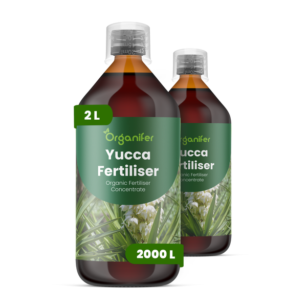 Zwei Flaschen Organifer Yucca Dünger, organisches Düngerkonzentrat, 2 Liter, ausreichend für 2000 Liter.